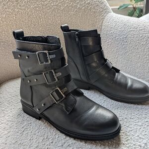 Black Leather Biker Boots